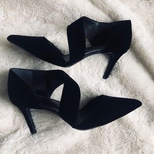Calvin Klein Black Velvet Cross strap Heels